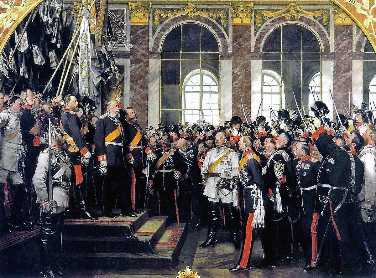 Vyhlášení Německého císařství v zrcadlovém sále ve Versailles 18. ledna 1871